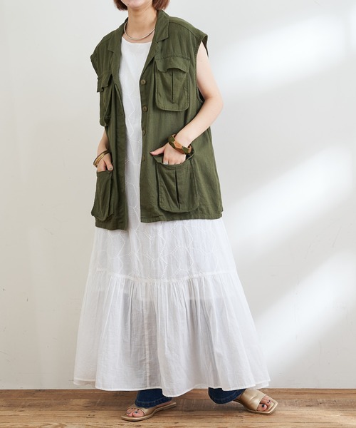 CIAOPANIC TYPY（チャオパニックティピー）の「リネンレーヨンミリタリーベスト（ベスト・レディース・カーキ・ONE SIZE）」の6枚目の写真