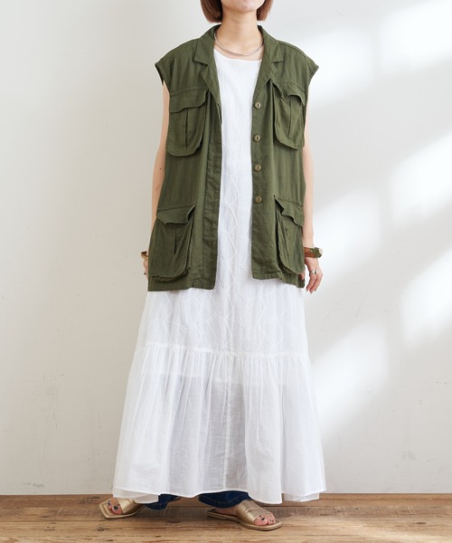 CIAOPANIC TYPY（チャオパニックティピー）の「リネンレーヨンミリタリーベスト（ベスト・レディース・カーキ・ONE SIZE）」の7枚目の写真