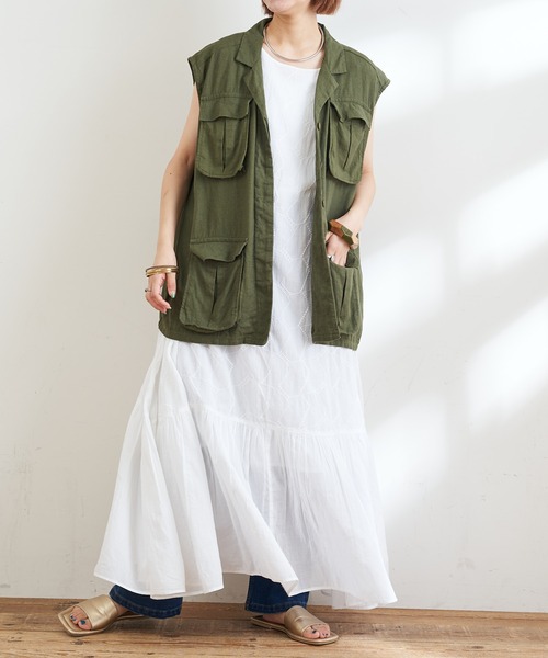 CIAOPANIC TYPY（チャオパニックティピー）の「リネンレーヨンミリタリーベスト（ベスト・レディース・カーキ・ONE SIZE）」の8枚目の写真