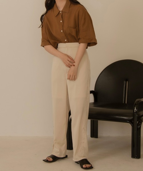 lawgy(ラウジー)の「linen with collar shirt(シャツ/ブラウス・レディース・ベージュ/ブラウン・FREE)」の8枚目の写真