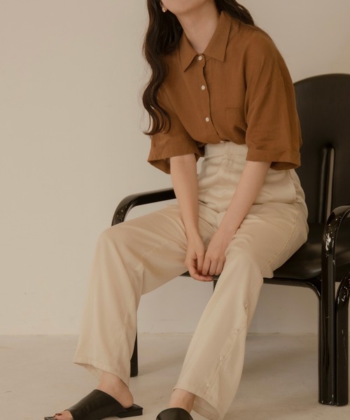 lawgy(ラウジー)の「linen with collar shirt(シャツ/ブラウス・レディース・ベージュ/ブラウン・FREE)」の9枚目の写真