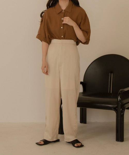 lawgy(ラウジー)の「linen with collar shirt(シャツ/ブラウス・レディース・ベージュ/ブラウン・FREE)」の4枚目の写真