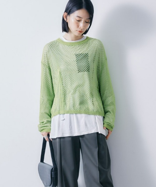 ECRIRE(エクリール)の「フィッシュネットニットトップス(ニット/セーター・レディース・オフホワイト/ブラック/グリーン・フリー)」の3枚目の写真