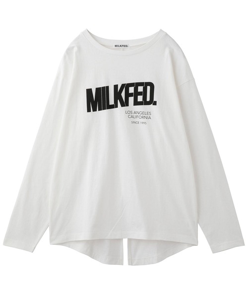 MILKFED.(ミルクフェド)の「BACK SLIT LOGO TOP(Tシャツ/カットソー・レディース・ホワイト/チャコール/ベージュ・ONE SIZE)」の4枚目の写真