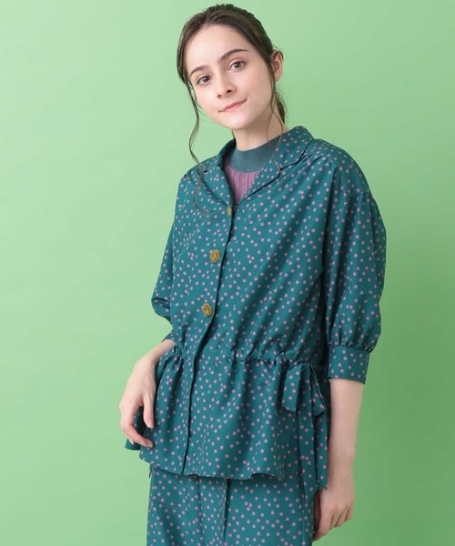 Jocomomola(ホコモモラ)の「Pequenos lunares ドットブラウス(シャツ/ブラウス・レディース・グリーン/ブラック・40)」の2枚目の写真