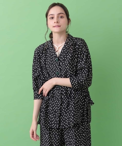Jocomomola(ホコモモラ)の「Pequenos lunares ドットブラウス(シャツ/ブラウス・レディース・グリーン/ブラック・40)」の1枚目の写真