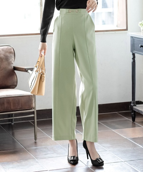Julia Boutique（ジュリアブティック）の「ビット付きセンターシームストレートパンツ/21508（その他パンツ・レディース・ブラック/ベージュ/ライトベージュ/グリーン系・ONE）」の4枚目の写真