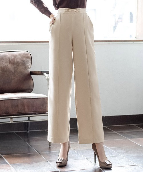 Julia Boutique（ジュリアブティック）の「ビット付きセンターシームストレートパンツ/21508（その他パンツ・レディース・ブラック/ベージュ/ライトベージュ/グリーン系・ONE）」の3枚目の写真