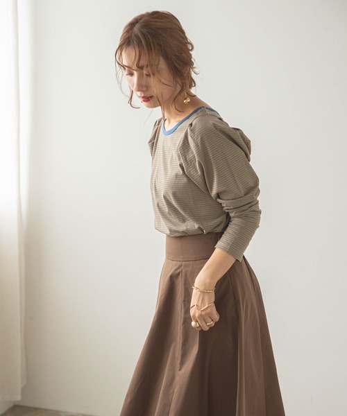 rectangle（レクタングル）の「タックスリーブボーダートップス（Tシャツ/カットソー・レディース・カーキ/サックスブルー/ミント・FREE）」の19枚目の写真