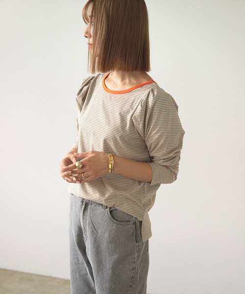 rectangle（レクタングル）の「タックスリーブボーダートップス（Tシャツ/カットソー・レディース・カーキ/サックスブルー/ミント・FREE）」の13枚目の写真