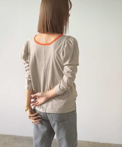 rectangle（レクタングル）の「タックスリーブボーダートップス（Tシャツ/カットソー・レディース・カーキ/サックスブルー/ミント・FREE）」の6枚目の写真