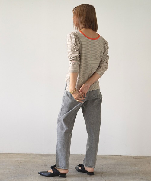 rectangle（レクタングル）の「タックスリーブボーダートップス（Tシャツ/カットソー・レディース・カーキ/サックスブルー/ミント・FREE）」の4枚目の写真