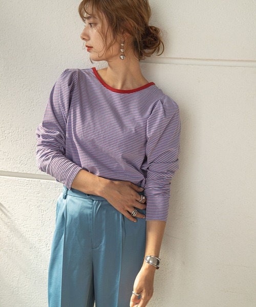 rectangle（レクタングル）の「タックスリーブボーダートップス（Tシャツ/カットソー・レディース・カーキ/サックスブルー/ミント・FREE）」の9枚目の写真