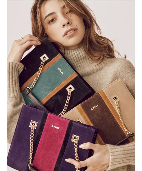 EVRIS（エヴリス）の「ブロッキングフェイクスウェードショルダーバッグ（ショルダーバッグ・レディース・ブラック/ベージュ/パープル・FREE）」の8枚目の写真