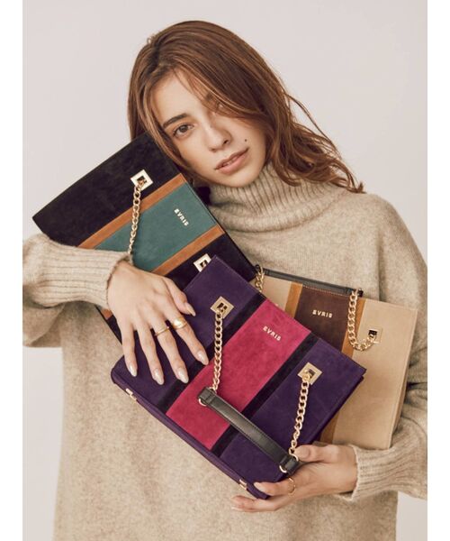 EVRIS（エヴリス）の「ブロッキングフェイクスウェードショルダーバッグ（ショルダーバッグ・レディース・ブラック/ベージュ/パープル・FREE）」の4枚目の写真