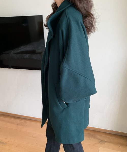 Diosfront（ディオスフロント）の「フェイクウールタートルポンチョコート（ポンチョ・レディース・ベージュ/グリーン/レッド/モカ/ブラック/パープル/ネイビー・M/L）」の19枚目の写真