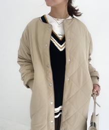 中綿キルトパイピングロングコート