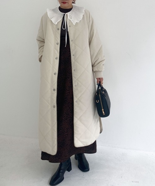 archives（アルシーヴ）の「中綿キルトパイピングロングコート（その他アウター・レディース・ベージュ/ブラウン/アイボリー・MEDIUM）」の5枚目の写真