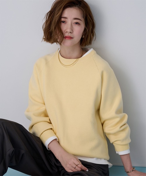 UR'S（ユアーズ）の「スウェットライクニット（ニット/セーター・レディース・ホワイト/ベージュ/ブルー/ネイビー/ブラック/グリーン/ライトグリーン/ピンク/ライトグレー/ホワイト系その他/ホワイト×ブラック/ブルー系その他/杢グレー/グリーン系その他/レッド/チャコール/ライトブルー/キャメル/ベージュ系その他/グレー/イエロー・S/M/L/MP）」の18枚目の写真