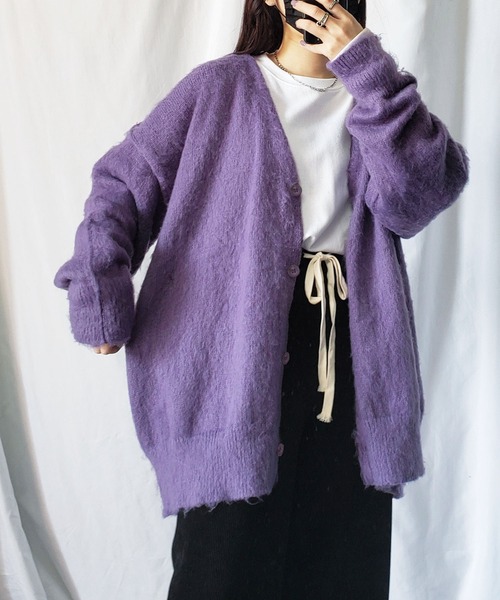 me+em select(ミームセレクト)の「※※【 新色追加!/7色展開 】モヘアライクルーズVネックニットカーディガン(カーディガン/ボレロ・レディース・ブラック/パープル/イエロー/ブルー/グレー/アイボリー/ピンク・FREE)」の11枚目の写真