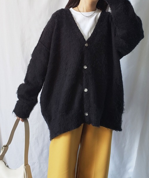 me+em select(ミームセレクト)の「※※【 新色追加!/7色展開 】モヘアライクルーズVネックニットカーディガン(カーディガン/ボレロ・レディース・ブラック/パープル/イエロー/ブルー/グレー/アイボリー/ピンク・FREE)」の17枚目の写真