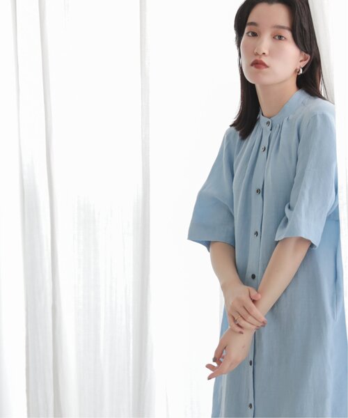 AZUMADAKI DYEING LINEN SHIRT DRESS