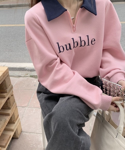 MANGROVE(マングローブ)の「"bubble" ロゴハーフジップスウェット(Tシャツ/カットソー・レディース・ネイビー/グレー/ピンク・FREE)」の3枚目の写真