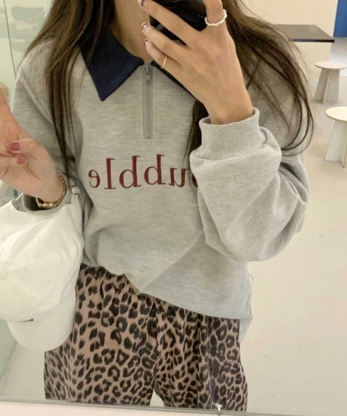 MANGROVE(マングローブ)の「"bubble" ロゴハーフジップスウェット(Tシャツ/カットソー・レディース・ネイビー/グレー/ピンク・FREE)」の15枚目の写真