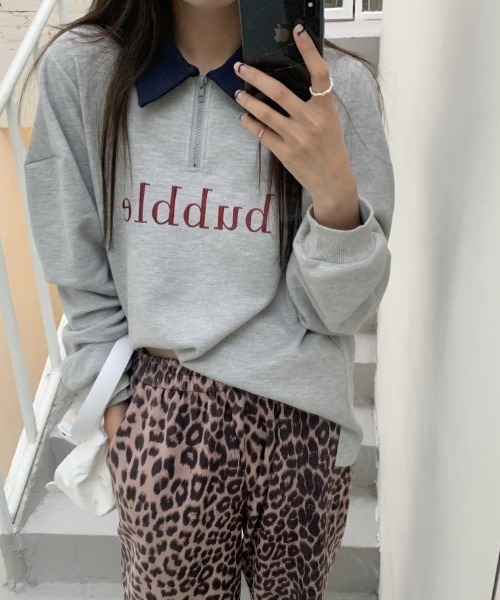 MANGROVE(マングローブ)の「"bubble" ロゴハーフジップスウェット(Tシャツ/カットソー・レディース・ネイビー/グレー/ピンク・FREE)」の6枚目の写真