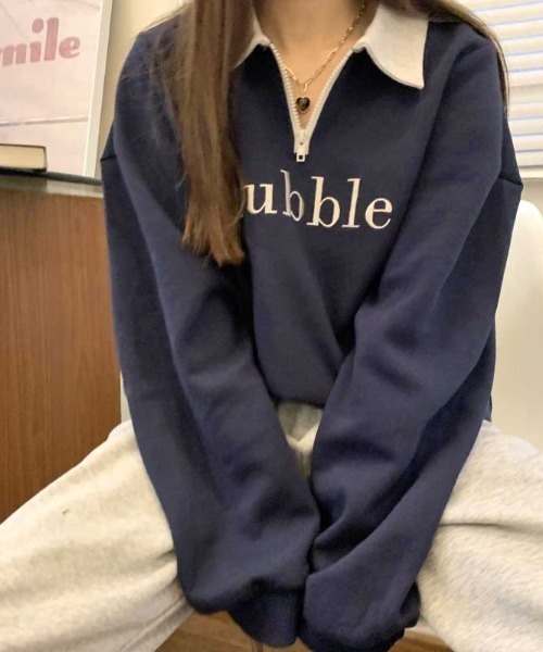 MANGROVE(マングローブ)の「"bubble" ロゴハーフジップスウェット(Tシャツ/カットソー・レディース・ネイビー/グレー/ピンク・FREE)」の12枚目の写真