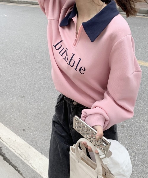 MANGROVE(マングローブ)の「"bubble" ロゴハーフジップスウェット(Tシャツ/カットソー・レディース・ネイビー/グレー/ピンク・FREE)」の9枚目の写真