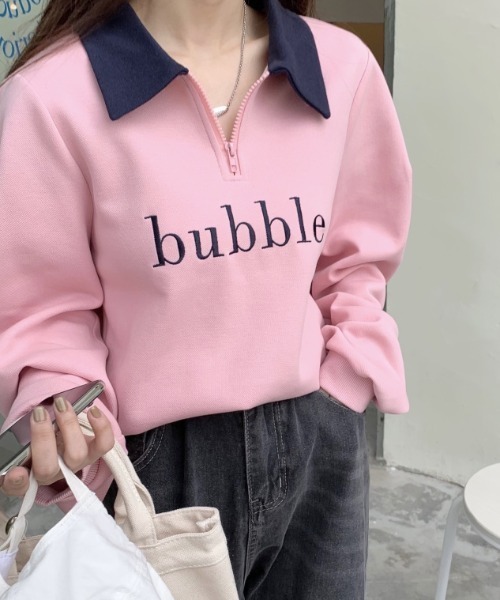 MANGROVE(マングローブ)の「"bubble" ロゴハーフジップスウェット(Tシャツ/カットソー・レディース・ネイビー/グレー/ピンク・FREE)」の11枚目の写真