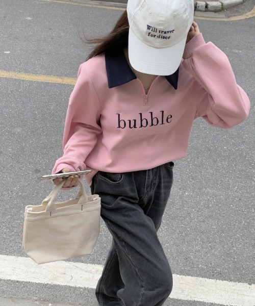 MANGROVE(マングローブ)の「"bubble" ロゴハーフジップスウェット(Tシャツ/カットソー・レディース・ネイビー/グレー/ピンク・FREE)」の14枚目の写真