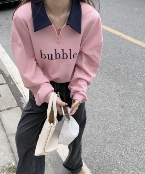 MANGROVE(マングローブ)の「"bubble" ロゴハーフジップスウェット(Tシャツ/カットソー・レディース・ネイビー/グレー/ピンク・FREE)」の7枚目の写真