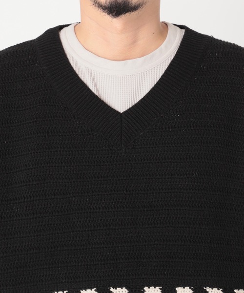 JOURNAL STANDARD relume（ジャーナルスタンダード　レリューム）の「CALIFORNIA クロシェアミ Vネックニット "CHECKER"（ニット/セーター・メンズ・ブラック/ベージュ/オレンジ・M/L）」の6枚目の写真