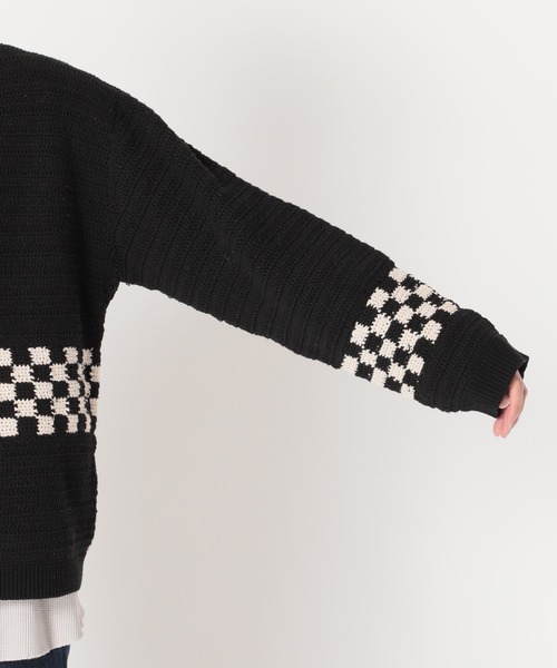 JOURNAL STANDARD relume（ジャーナルスタンダード　レリューム）の「CALIFORNIA クロシェアミ Vネックニット "CHECKER"（ニット/セーター・メンズ・ブラック/ベージュ/オレンジ・M/L）」の16枚目の写真