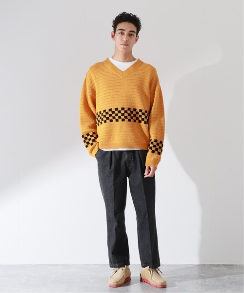 JOURNAL STANDARD relume（ジャーナルスタンダード　レリューム）の「CALIFORNIA クロシェアミ Vネックニット "CHECKER"（ニット/セーター・メンズ・ブラック/ベージュ/オレンジ・M/L）」の7枚目の写真