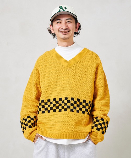 JOURNAL STANDARD relume（ジャーナルスタンダード　レリューム）の「CALIFORNIA クロシェアミ Vネックニット "CHECKER"（ニット/セーター・メンズ・ブラック/ベージュ/オレンジ・M/L）」の19枚目の写真