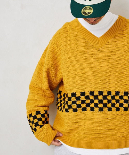 JOURNAL STANDARD relume（ジャーナルスタンダード　レリューム）の「CALIFORNIA クロシェアミ Vネックニット "CHECKER"（ニット/セーター・メンズ・ブラック/ベージュ/オレンジ・M/L）」の22枚目の写真