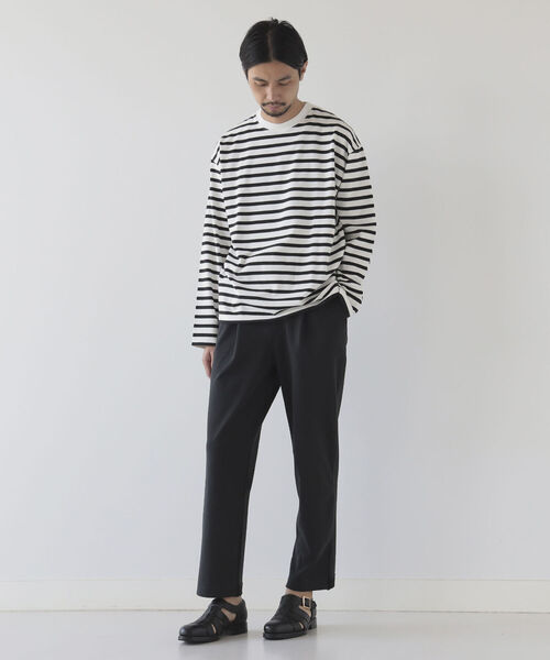 BEAMS LIGHTS（ビームスライツ）の「BEAMS LIGHTS / ギザコットン スプレンダーツイスト ボーダー ロングTシャツ（Tシャツ/カットソー・メンズ・ホワイト/ワイン/ブラウン系その他2・SMALL/MEDIUM/LARGE）」の4枚目の写真