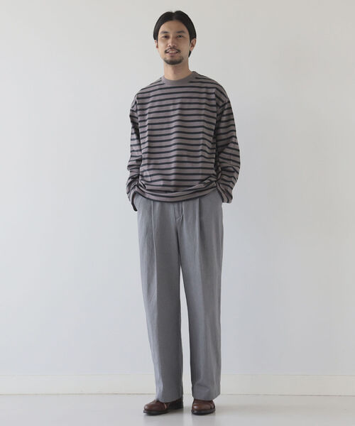 BEAMS LIGHTS（ビームスライツ）の「BEAMS LIGHTS / ギザコットン スプレンダーツイスト ボーダー ロングTシャツ（Tシャツ/カットソー・メンズ・ホワイト/ワイン/ブラウン系その他2・SMALL/MEDIUM/LARGE）」の9枚目の写真