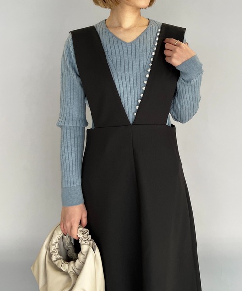 PICCIN（ピッチン）の「ワンサイドパールジャンスカ（ジャンパースカート・レディース・ブラック/アイボリー・M）」の20枚目の写真