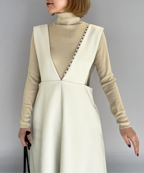 PICCIN（ピッチン）の「ワンサイドパールジャンスカ（ジャンパースカート・レディース・ブラック/アイボリー・M）」の3枚目の写真