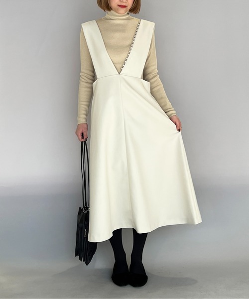 PICCIN（ピッチン）の「ワンサイドパールジャンスカ（ジャンパースカート・レディース・ブラック/アイボリー・M）」の8枚目の写真