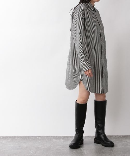 yuw（ユウ）の「デニムチュニックシャツワンピース　263623（シャツワンピース・レディース・ネイビー/ブルー系その他・FREE）」の3枚目の写真