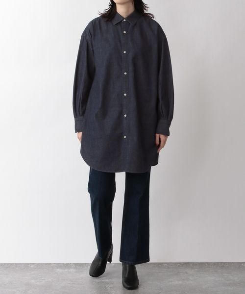 yuw（ユウ）の「デニムチュニックシャツワンピース　263623（シャツワンピース・レディース・ネイビー/ブルー系その他・FREE）」の5枚目の写真