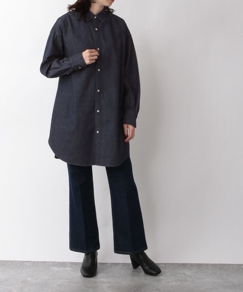 yuw（ユウ）の「デニムチュニックシャツワンピース　263623（シャツワンピース・レディース・ネイビー/ブルー系その他・FREE）」の6枚目の写真