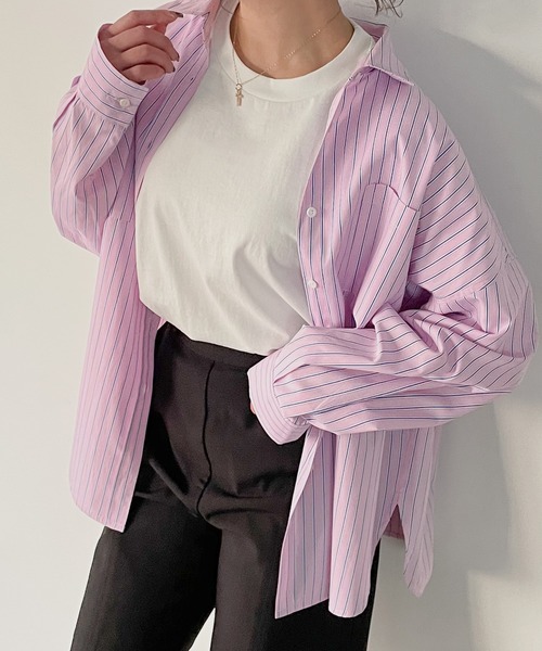 JUNOAH（ジュノア）の「ストライプシャツ（シャツ/ブラウス・レディース・イエロー/ピンク/ネイビー/ブルー・MEDIUM/LARGE）」の4枚目の写真