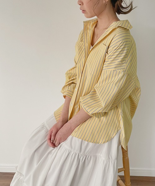 JUNOAH（ジュノア）の「ストライプシャツ（シャツ/ブラウス・レディース・イエロー/ピンク/ネイビー/ブルー・MEDIUM/LARGE）」の5枚目の写真
