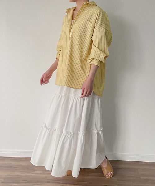 JUNOAH（ジュノア）の「ストライプシャツ（シャツ/ブラウス・レディース・イエロー/ピンク/ネイビー/ブルー・MEDIUM/LARGE）」の6枚目の写真